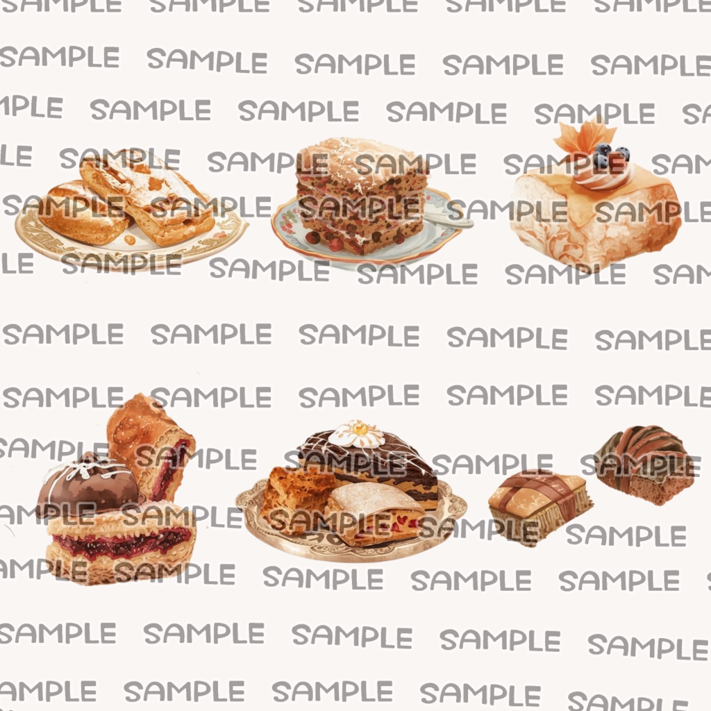 アンティーク秋カフェ素材集 水彩透過PNG 30点