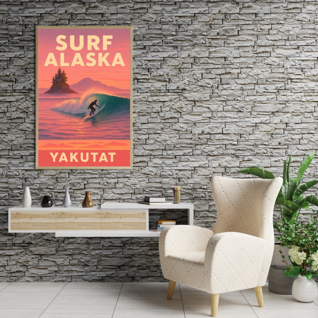 ヴィンテージ・サーフアラスカ ヤクタット ポスター(DL版) Surf Alaska Yakutat Vintage Travel Poster