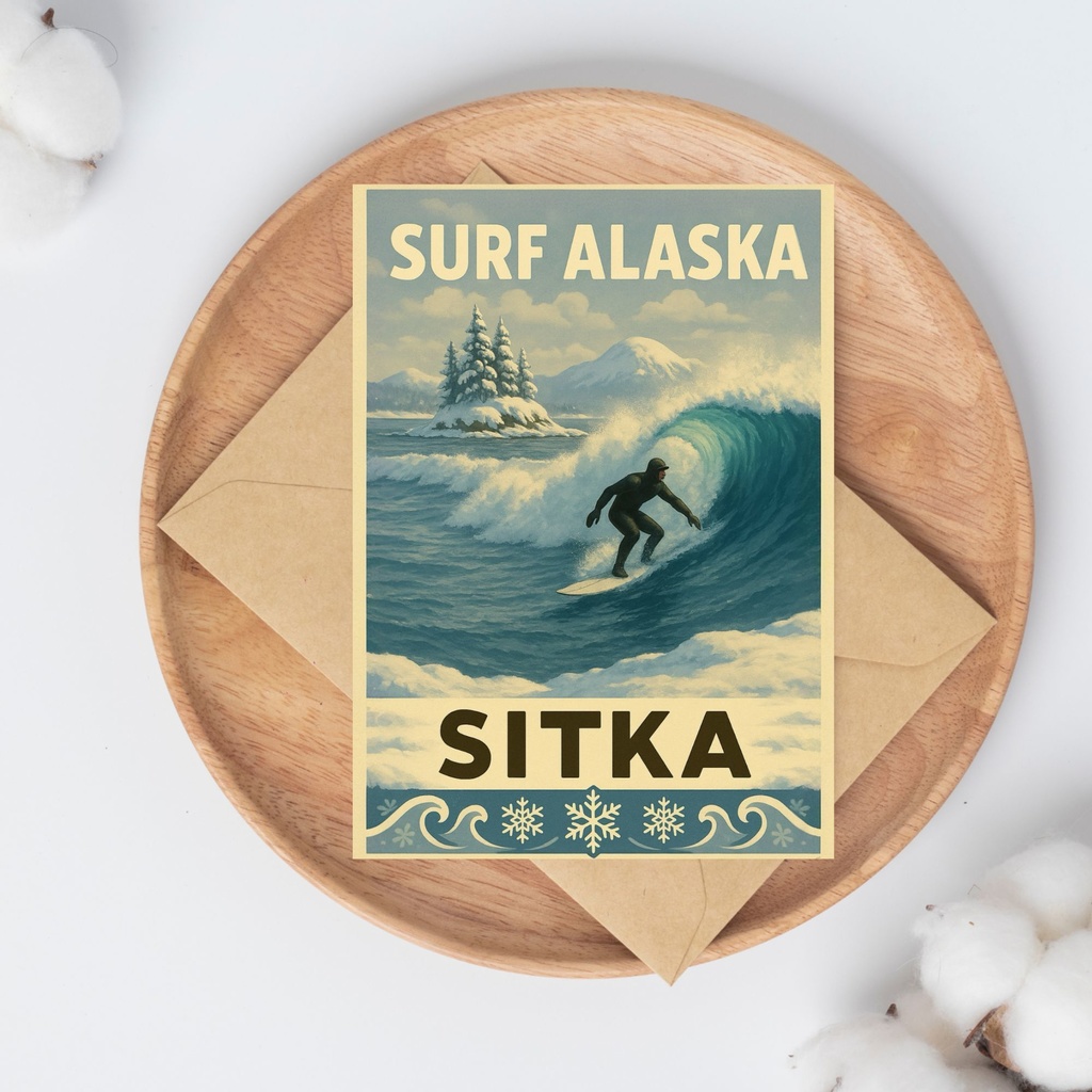 サーフアラスカ シトカ ヴィンテージトラベルポスター Surf Alaska Sitka Vintage Travel Poster