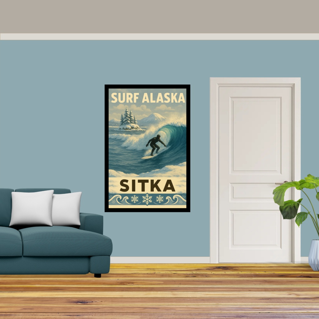 サーフアラスカ シトカ ヴィンテージトラベルポスター Surf Alaska Sitka Vintage Travel Poster