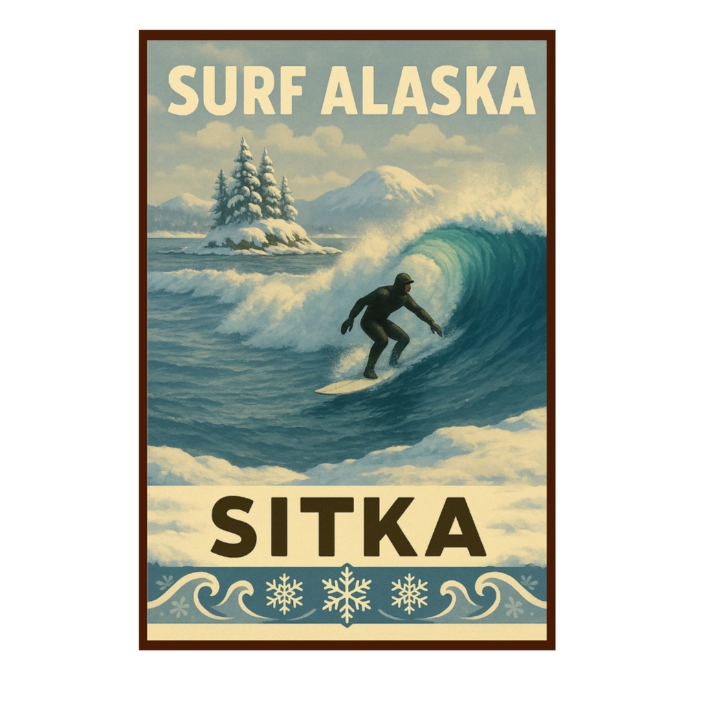 サーフアラスカ シトカ ヴィンテージトラベルポスター Surf Alaska Sitka Vintage Travel Poster
