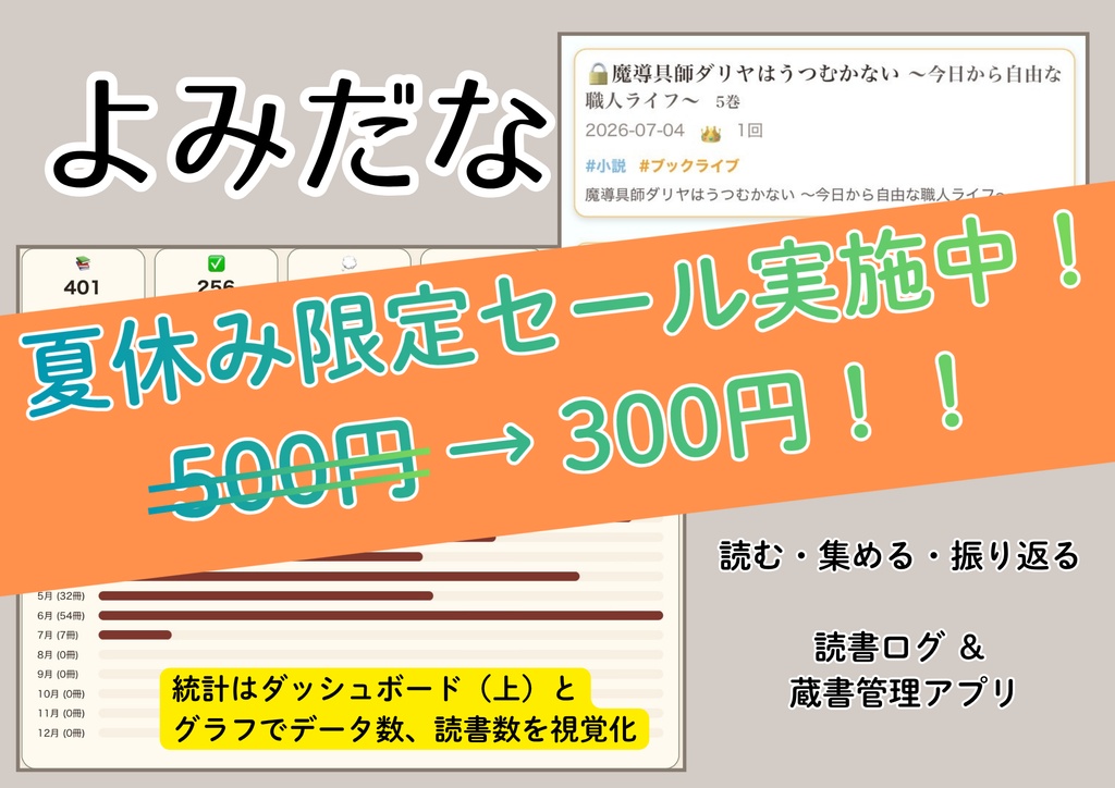 画像未使用の軽量読書ログ&蔵書管理Webアプリ「よみだな」
