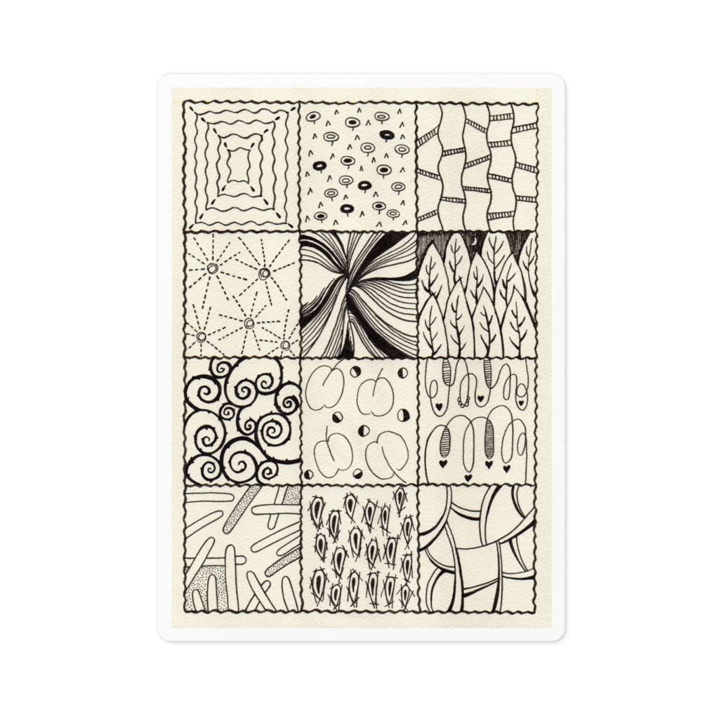 12スクエア 手描きアートのステッカー100x100mm ペン画 線画 抽象画 モノクローム アートグッズ By Jonspca Booth