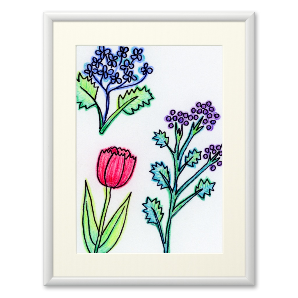 3サイズ 額縁付 白 他 手描き色鉛筆画 花 複製画 アートグッズ By Jonspca Booth