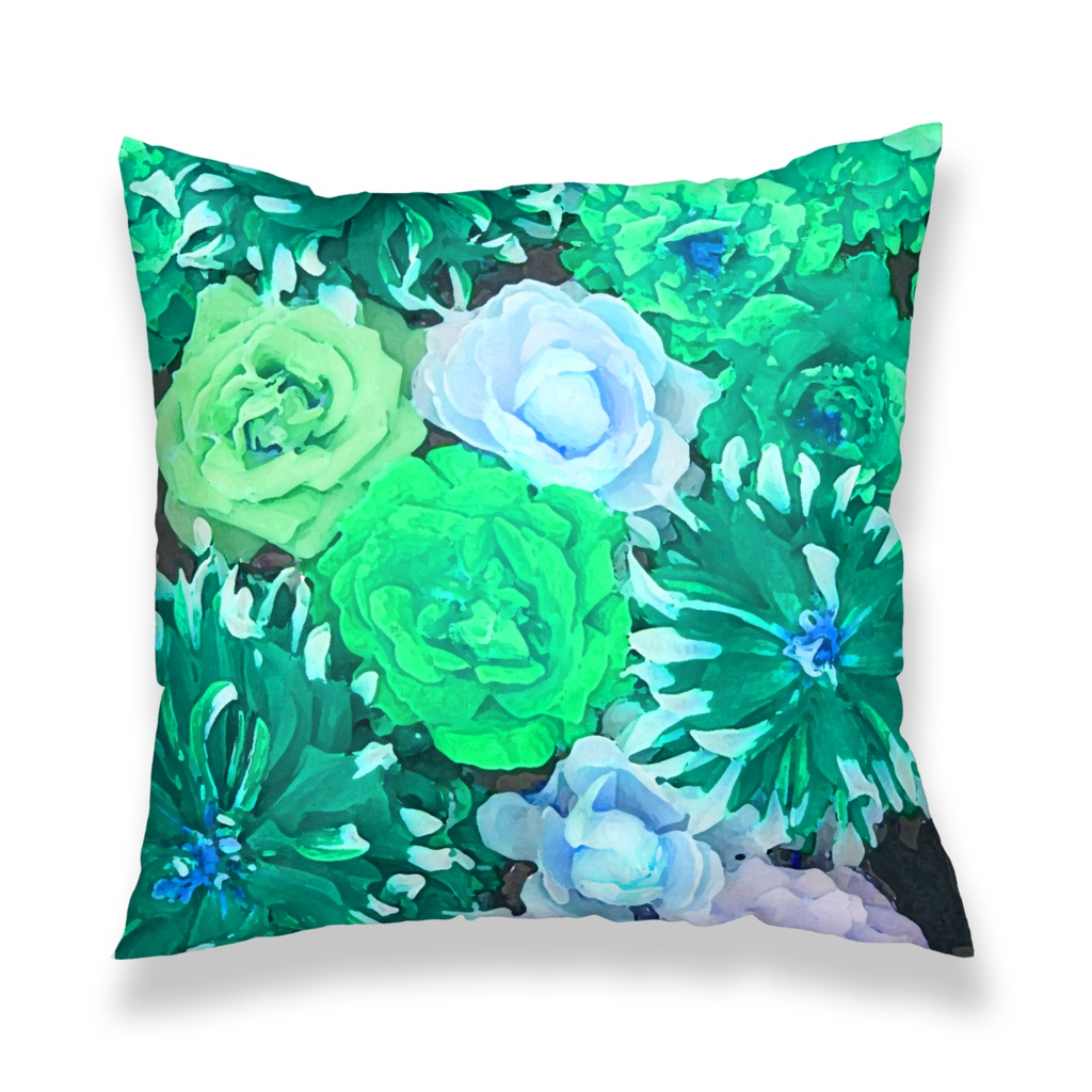 クッションカバー 450x450 Mm ロマンティック ローズ エメラルドグリーン 水色 Cushion Pillow Cover 靠垫套 靠墊套 쿠션 커버 International Shipping 海外運輸 海外发送 해외발송 Jonspca Art Design Booth