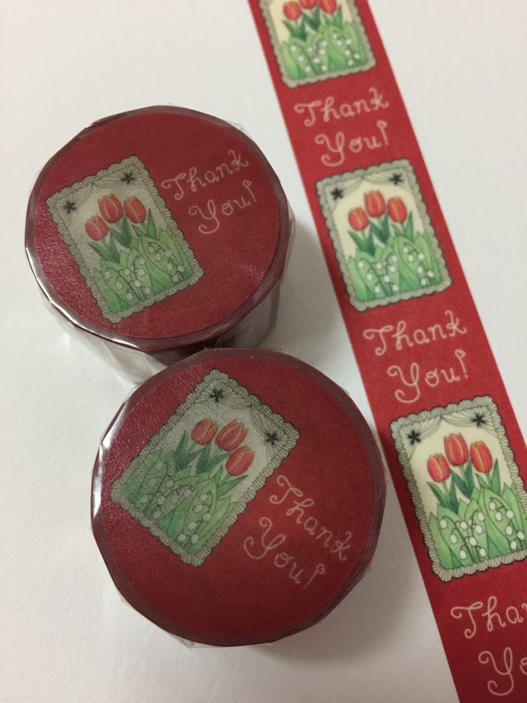 送料無料「ThankYouマステ」お礼・感謝 チューリップ&スズラン 赤 25mm幅 / Masking Tape Red Thank You Flower Tulips