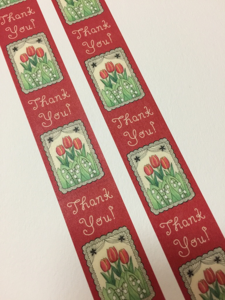 送料無料「ThankYouマステ」お礼・感謝 チューリップ&スズラン 赤 25mm幅 / Masking Tape Red Thank You Flower Tulips