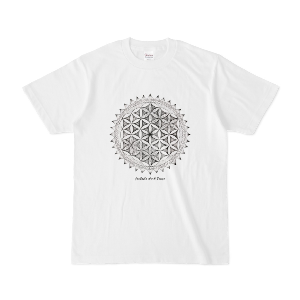 Flower Mandala Monotone Pointillism Geometry Art T-shirt　華曼荼羅 モノトーン 点描 幾何学アートＴシャツ