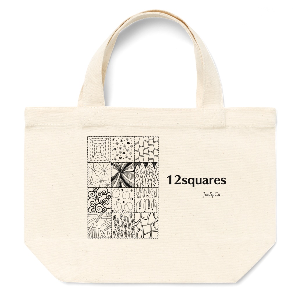 Modern Art Style Line Art Monotone Tote Bag "12 Squares"　モダンアート風 ラインアート モノトーン トートバッグ「12スクエア」