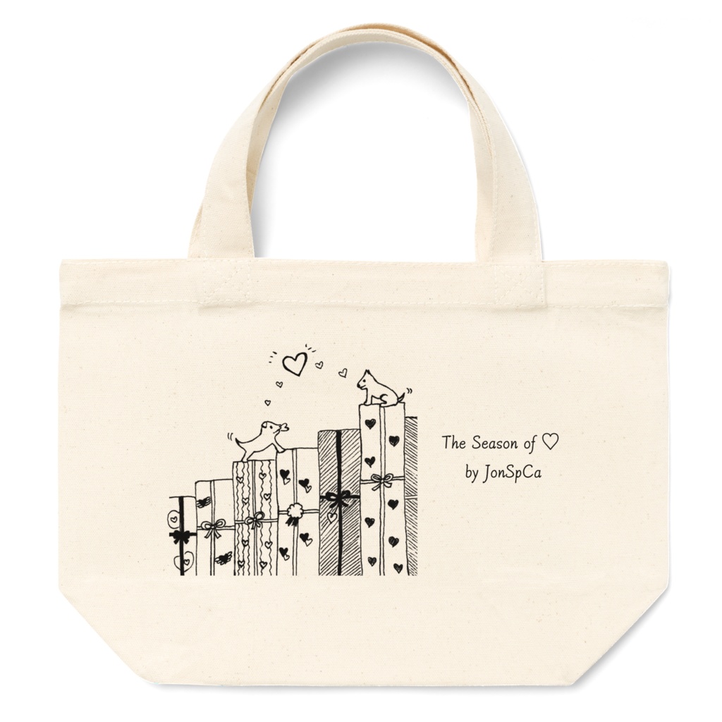 The season of ♡「Present to you」, monotone animal illustration Tote Bag　ハートの季節「君にプレゼント」 モノトーン アニマル イラスト トートバッグ