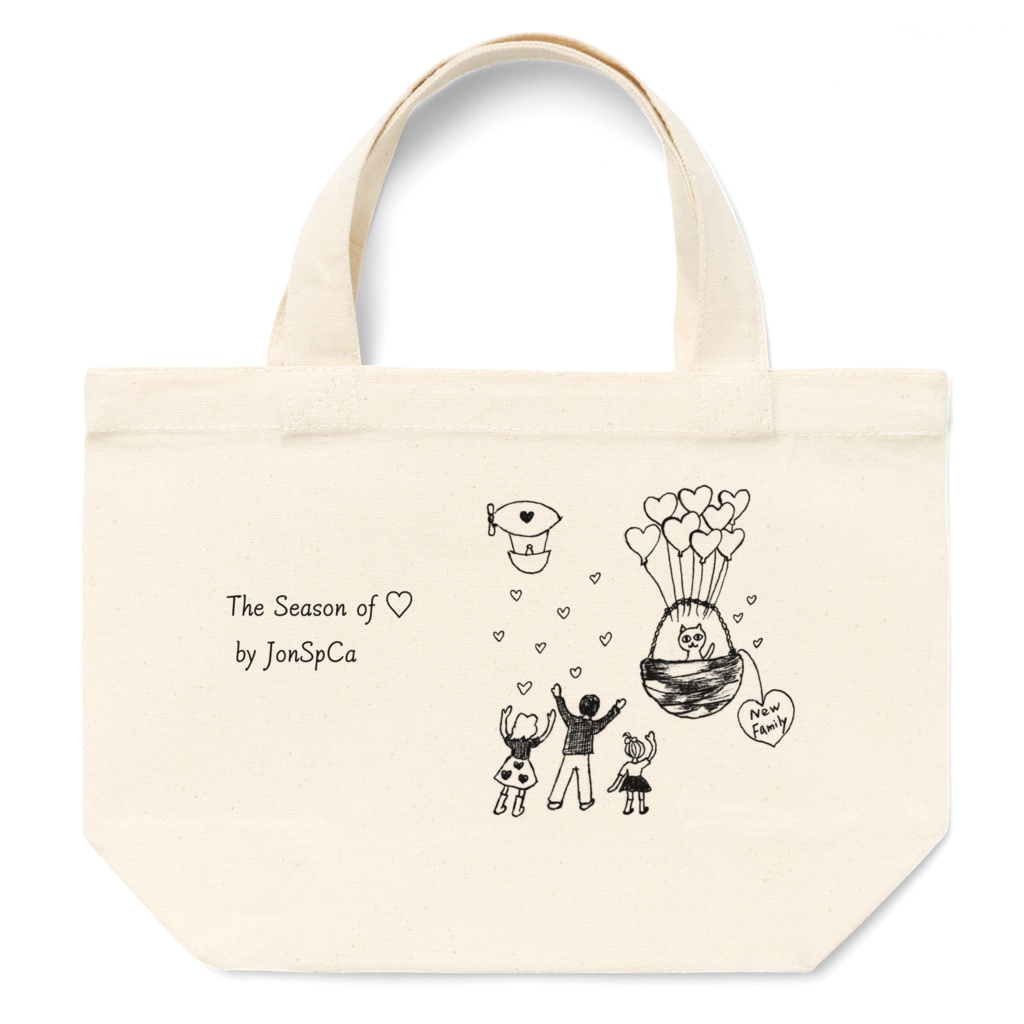 The season of ♡「New Family」, monotone animal illustration Tote Bag　ハートの季節「New Family」 モノトーン アニマル イラスト トートバッグ