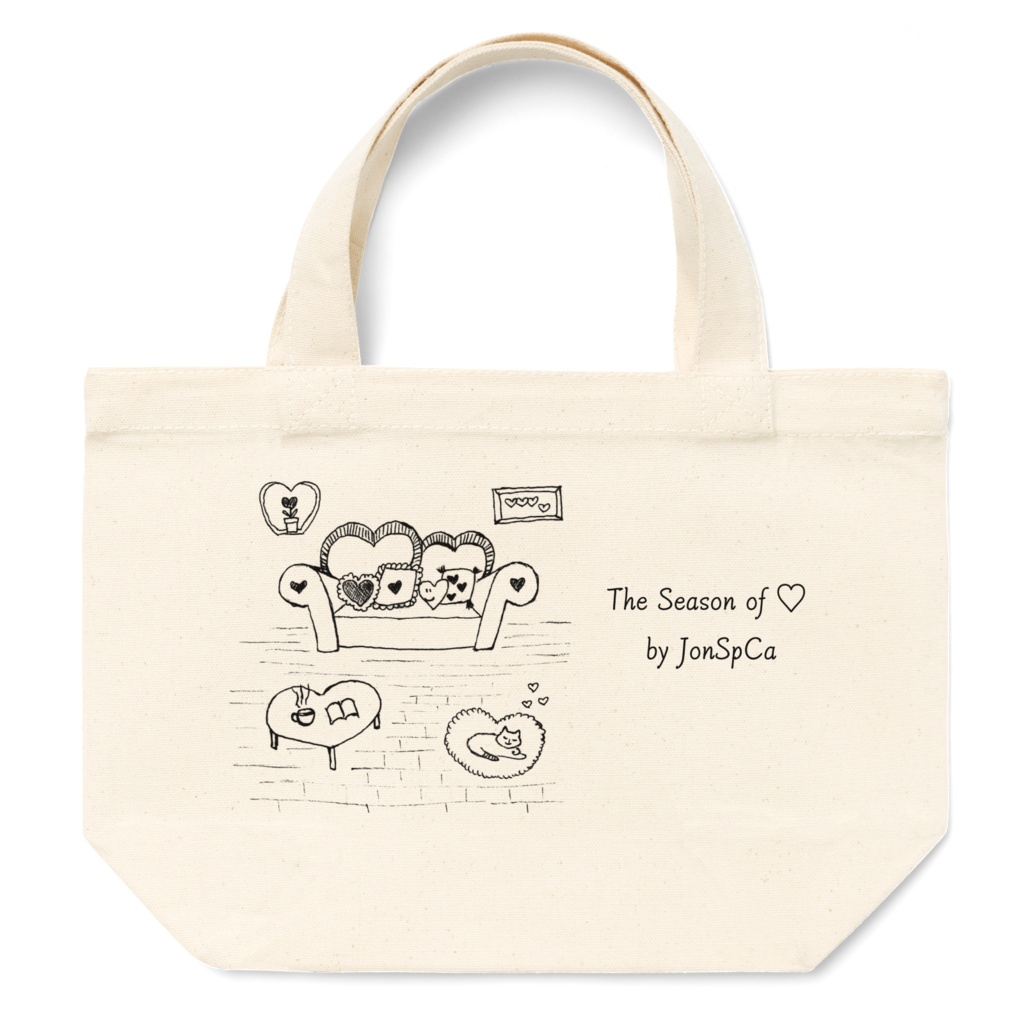 The season of ♡「Cozy home」, monotone animal illustration Tote Bag　ハートの季節「居心地のいい我が家」 モノトーン アニマル イラスト トートバッグ