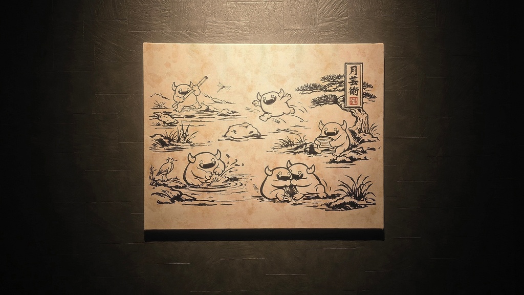 鳥獣戯画風アートキャンバスA.B
