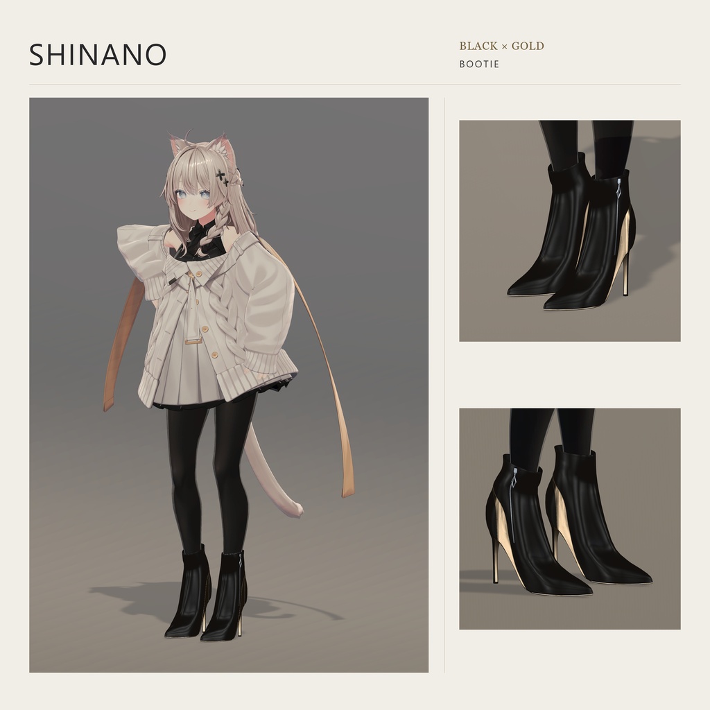 【5アバター対応】黒×金ショートブーツ|BLACK × GOLD BOOTIE【VRChat】