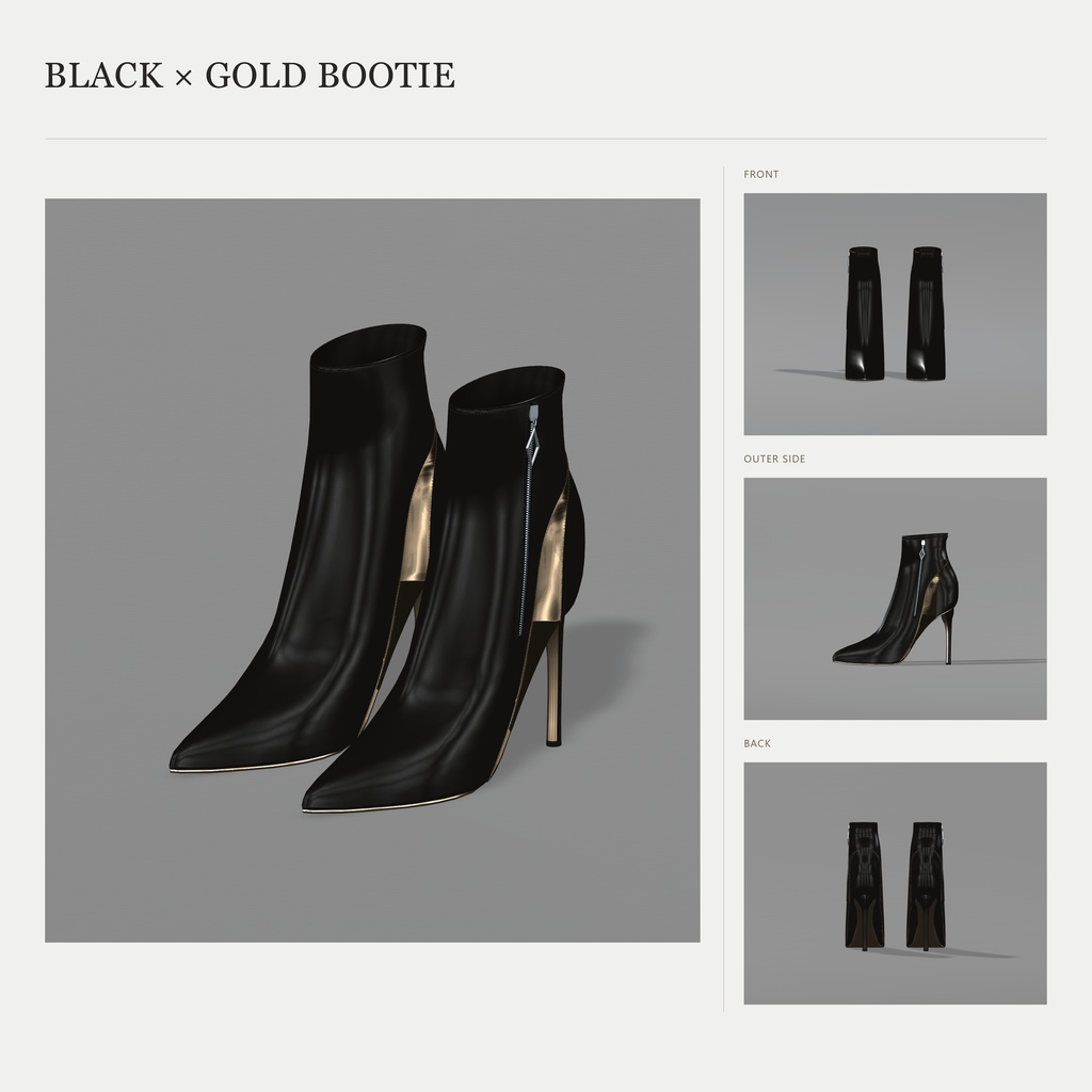 【5アバター対応】黒×金ショートブーツ|BLACK × GOLD BOOTIE【VRChat】