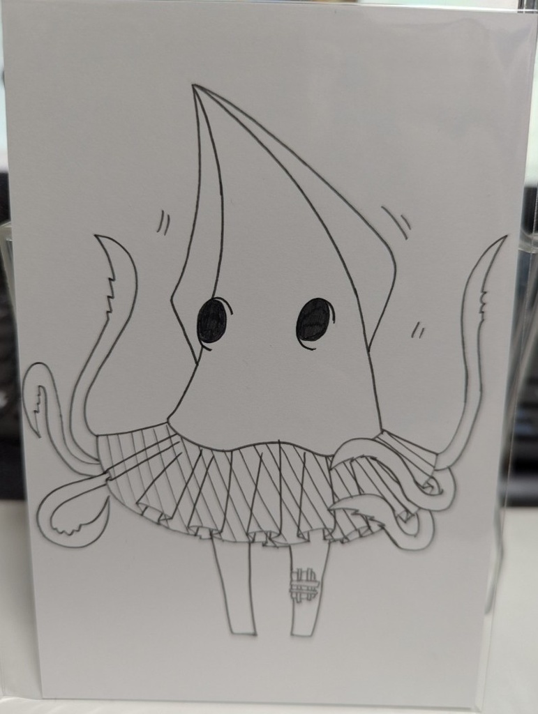デフォルメアオリイカの手描きポストカード