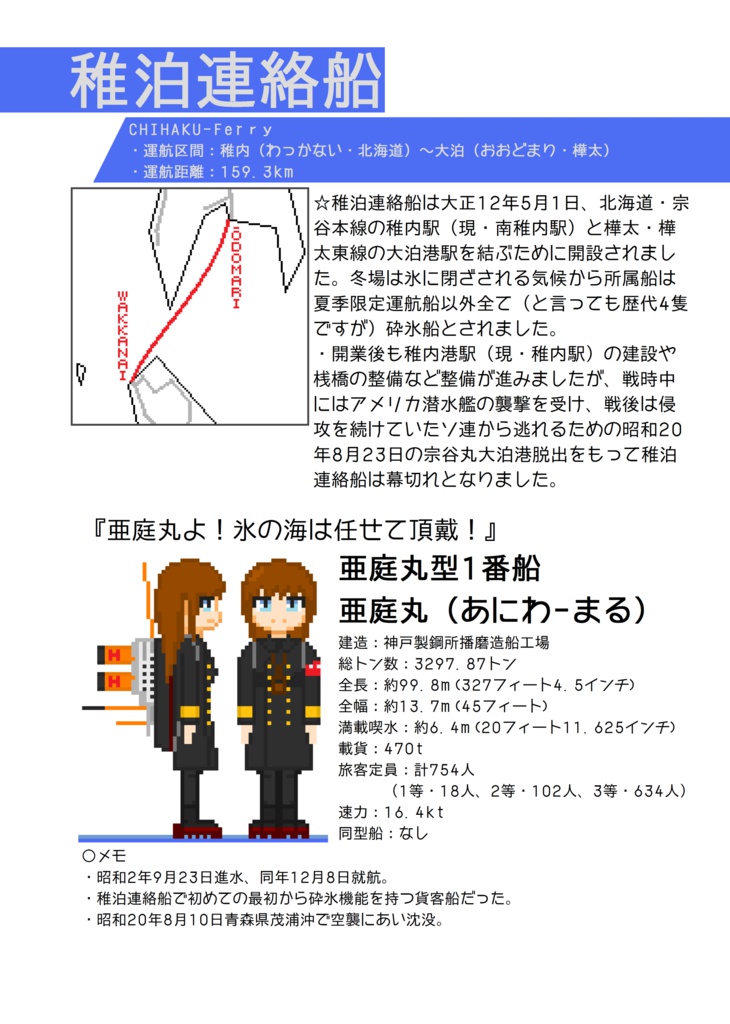 連絡船(擬人化)ドットイラストコレクション<KC戦時商船合同『海轍』(2015)所収>