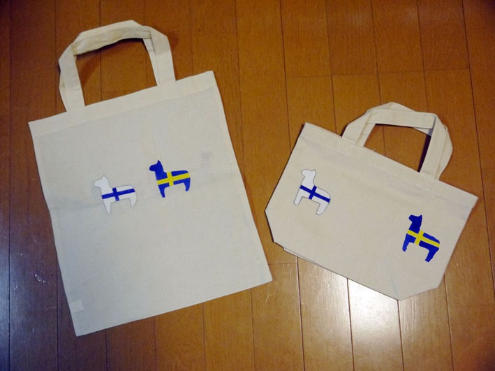 A4トートバック、ランチバック/ダーラナホース柄、おもち柄