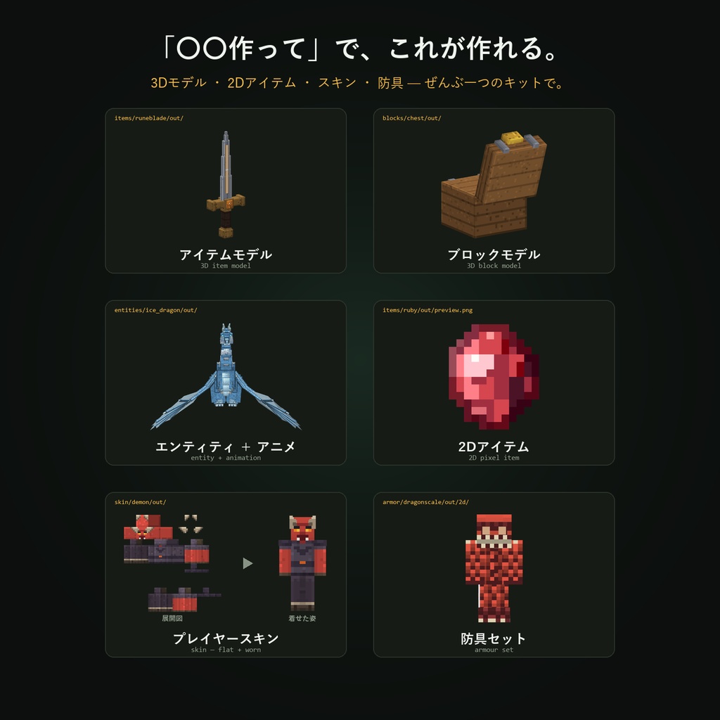 mc-model-kit v3.0 | 一行で完成品のMinecraftアセット【DL版・買い切り】
