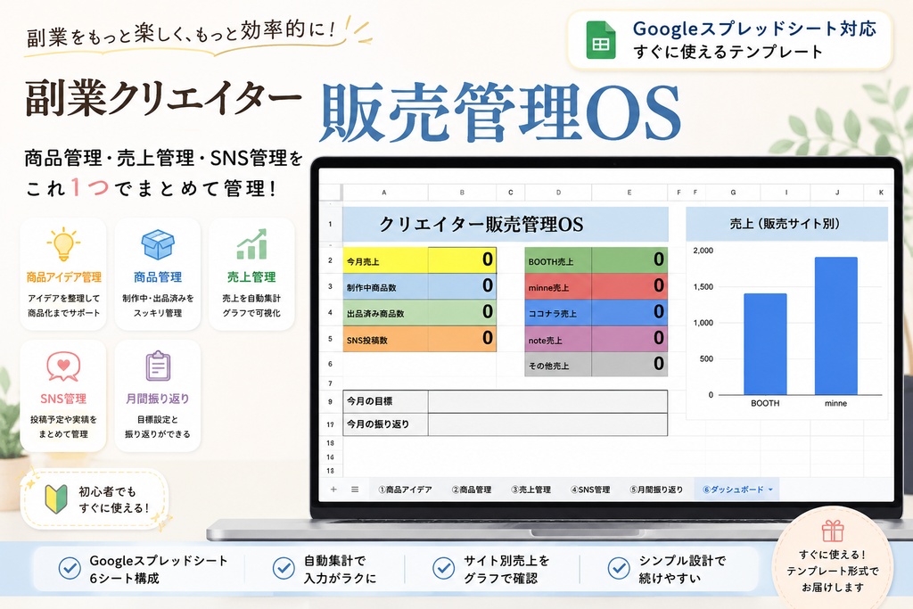 副業クリエイター販売管理OS｜商品管理・売上管理・SNS管理ができるGoogleスプレッドシート