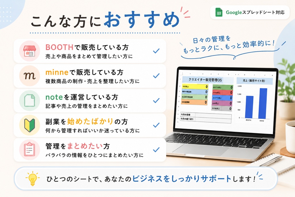 副業クリエイター販売管理OS|商品管理・売上管理・SNS管理ができるGoogleスプレッドシート