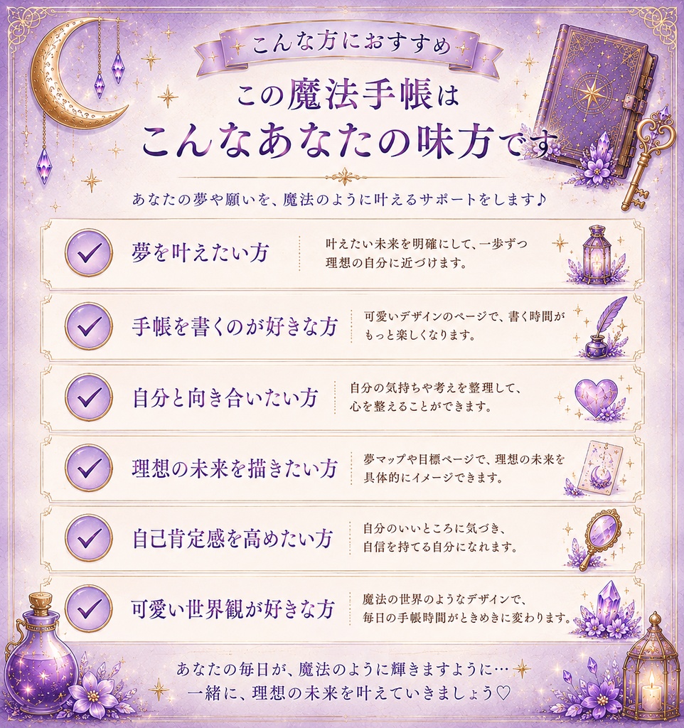 願いを叶える魔法手帳|夢マップ・未来レター・感謝ノート収録|PDFダウンロード版