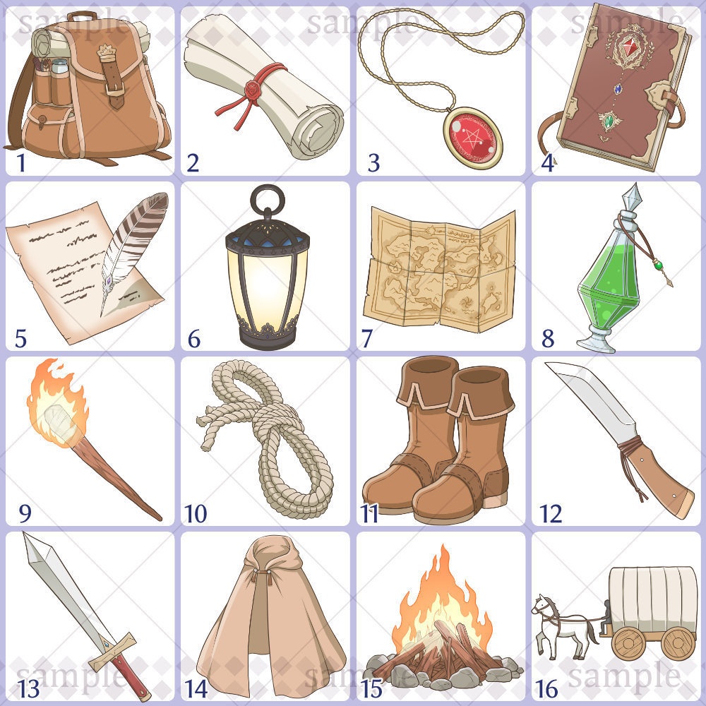 【アイコンセット】2301【16種】冒険アイテム