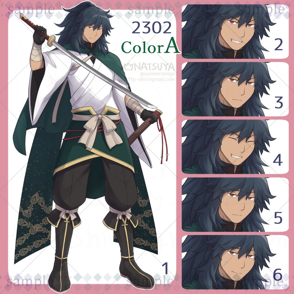 【立ち絵】2302 colorA/B【表情6種】イメージ:男性、侍、武士、剣士