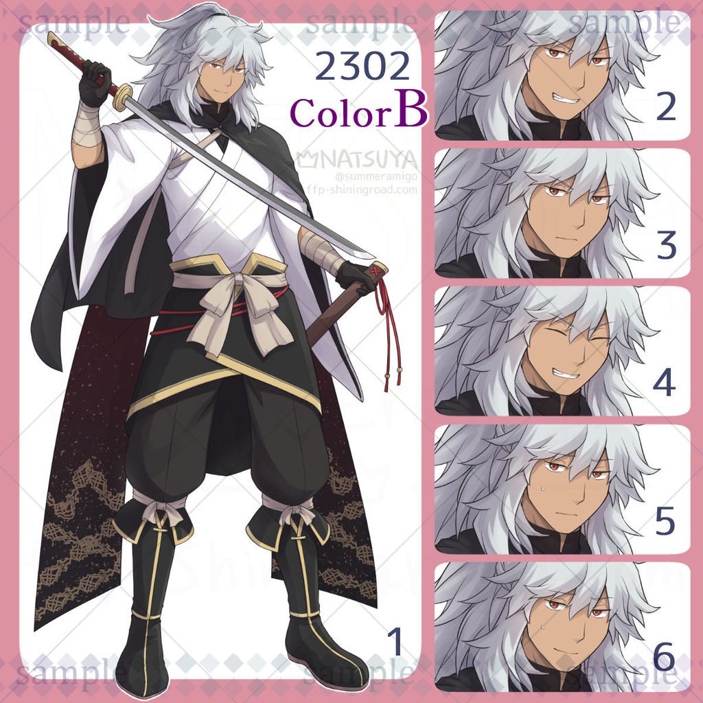 【立ち絵】2302 colorA/B【表情6種】イメージ:男性、侍、武士、剣士