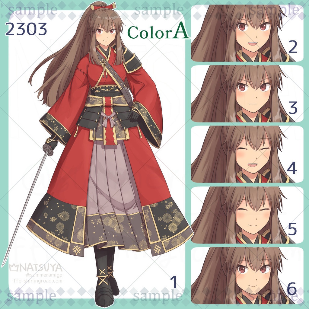 【立ち絵】2303 colorA/B【表情6種】イメージ:女性、侍、武士、剣士