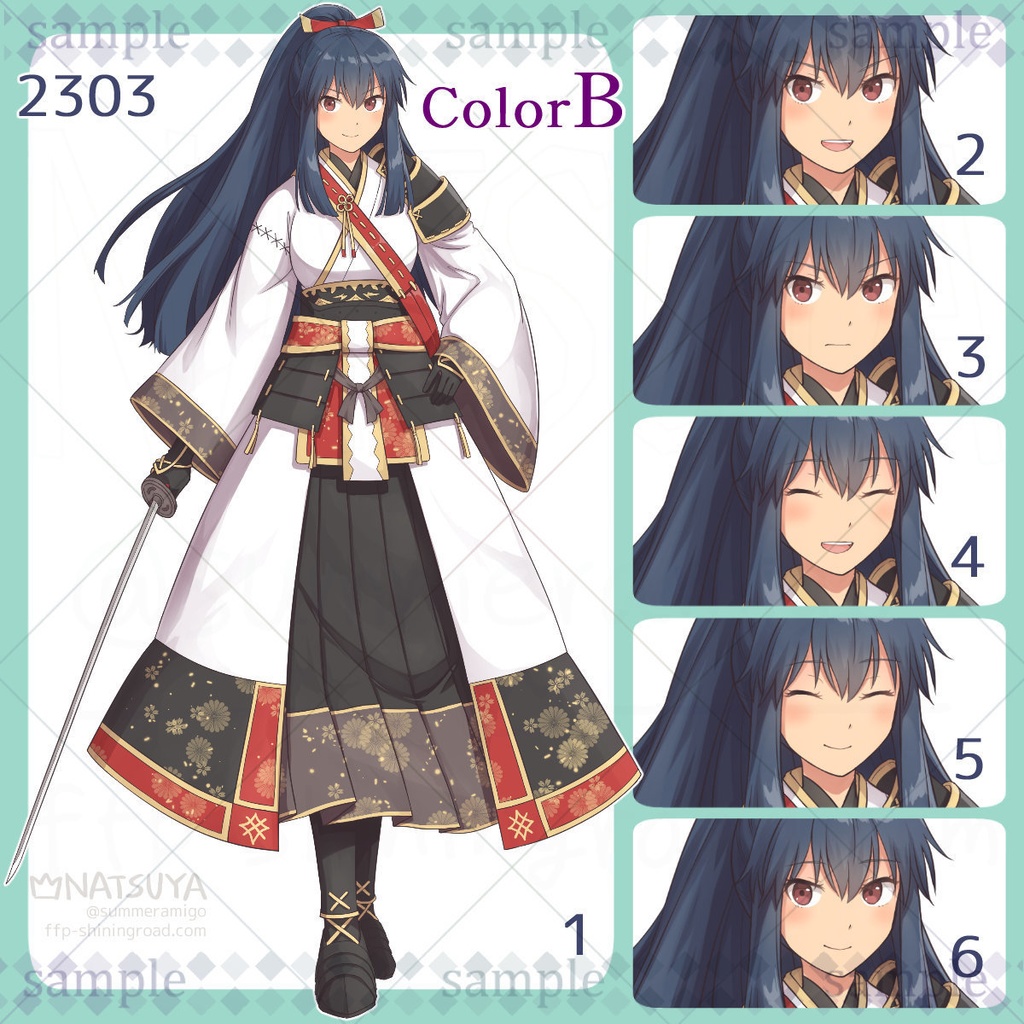 【立ち絵】2303 colorA/B【表情6種】イメージ:女性、侍、武士、剣士