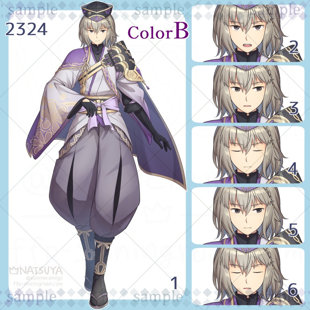 【立ち絵】2324 colorA/B【表情6種】イメージ:男性、青年、侍、剣客