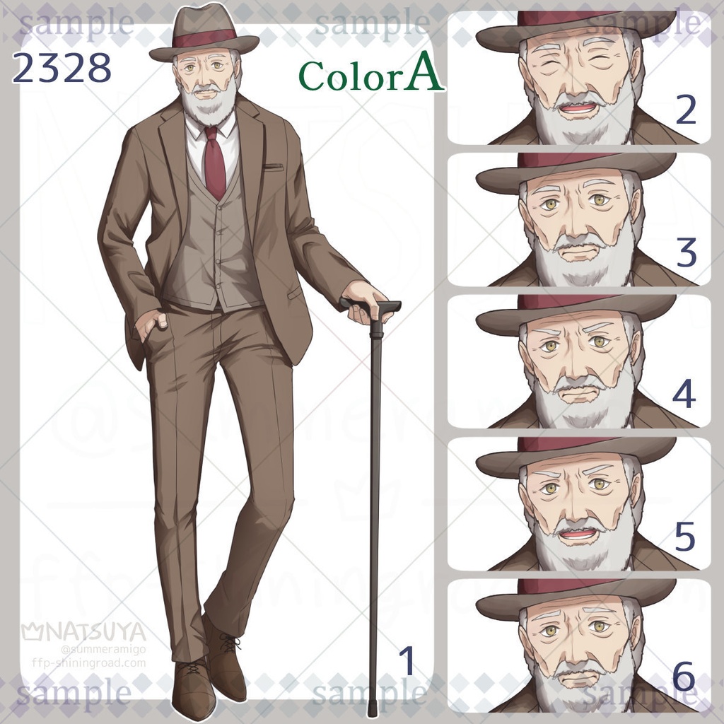 【立ち絵】2328 colorA/B【表情6種】イメージ:男性、老人、紳士、マフィア