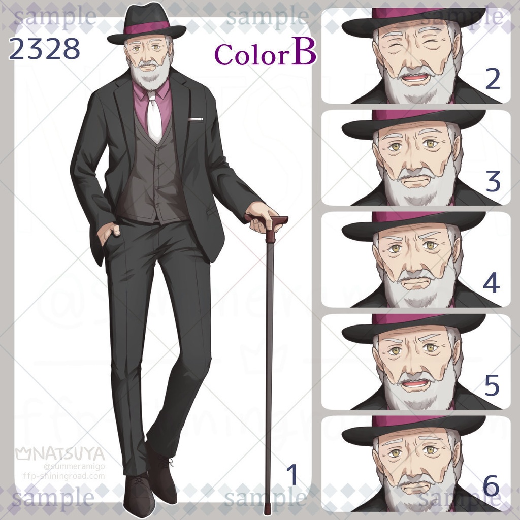 【立ち絵】2328 colorA/B【表情6種】イメージ:男性、老人、紳士、マフィア
