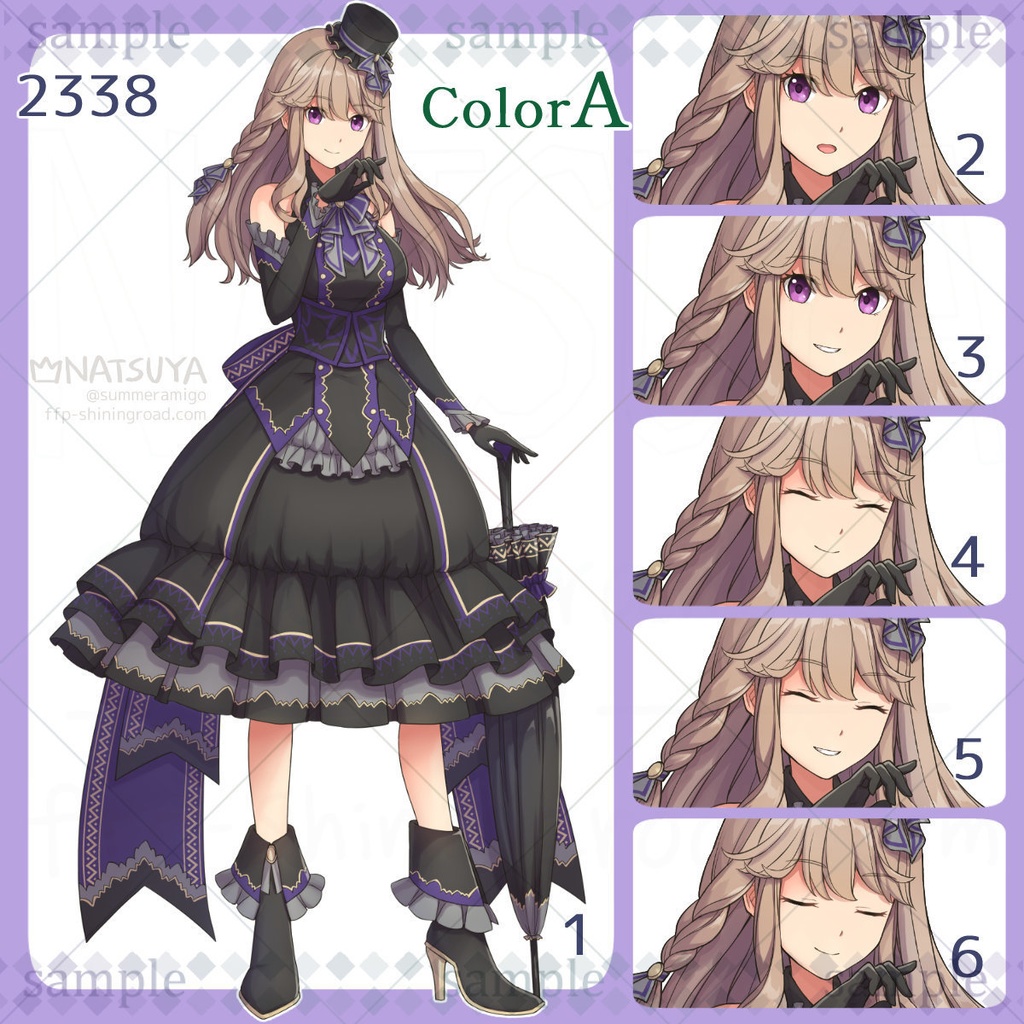 【立ち絵】2338 colorA/B【表情6種】イメージ:女性、お嬢様、貴族、探偵