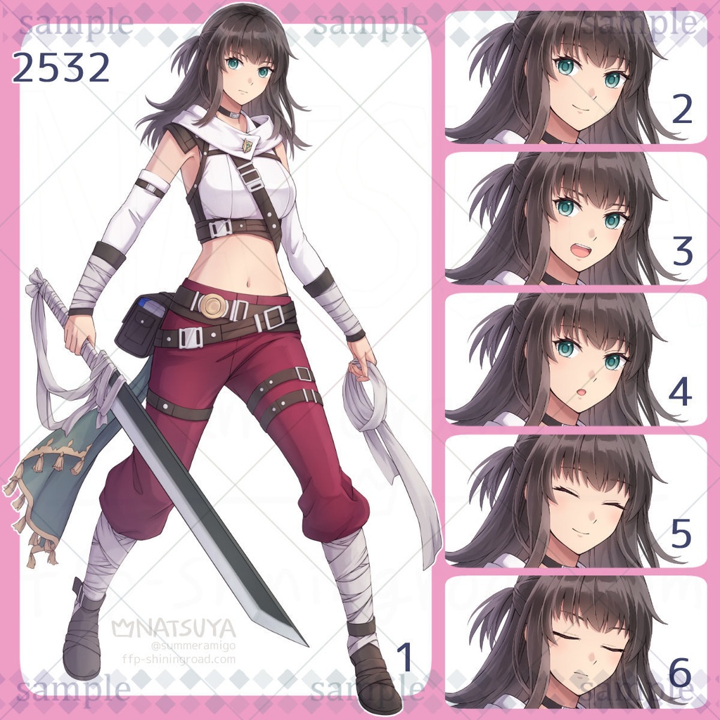 【立ち絵】2532【表情6種】イメージ:女性、戦士、冒険者、近未来