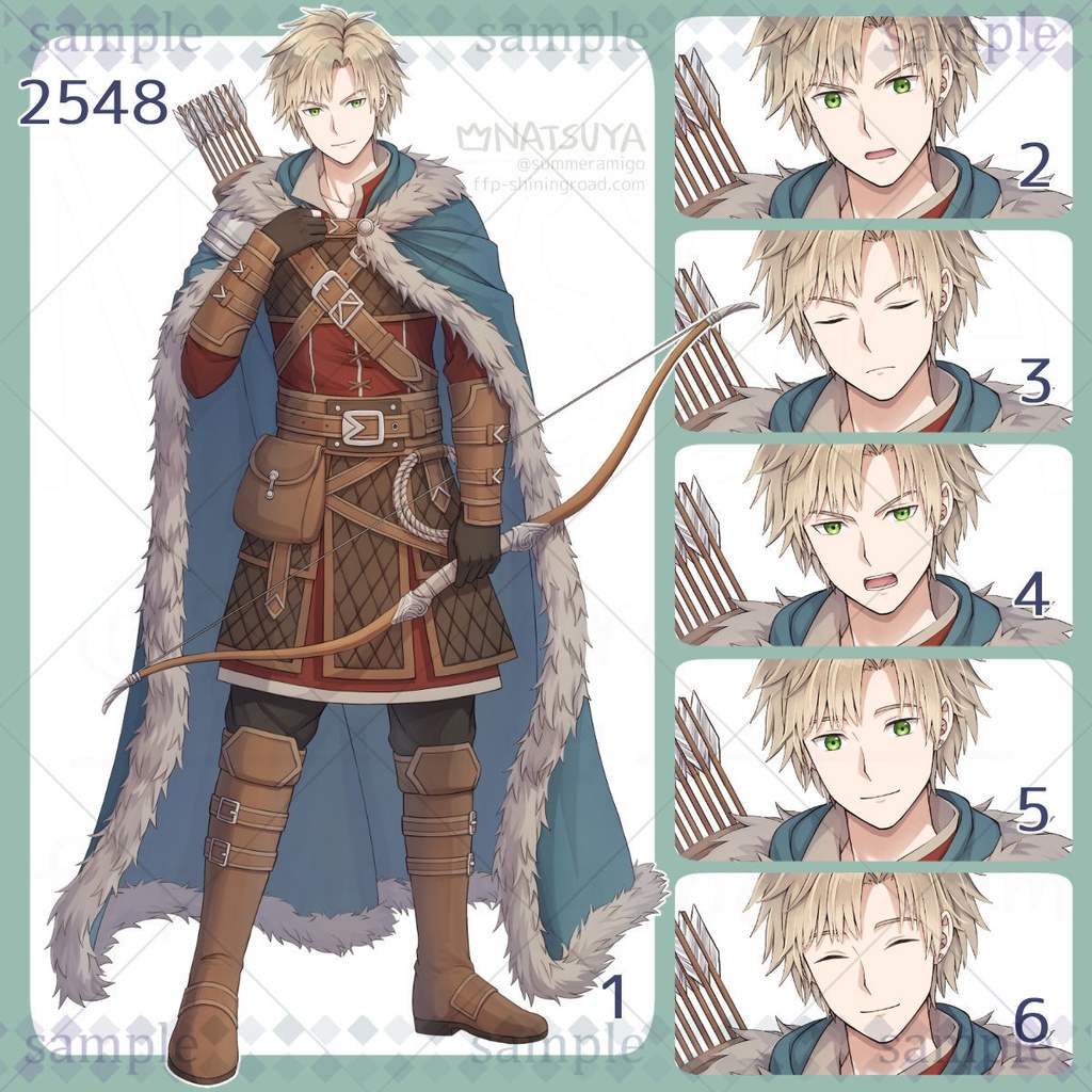 【立ち絵】2548【表情6種】イメージ：男性、狩人、弓使い、冒険者