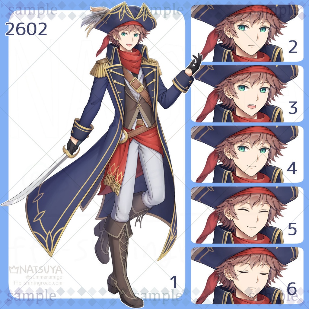 【立ち絵】2602【表情6種】イメージ：男性、船乗り、海賊、船長