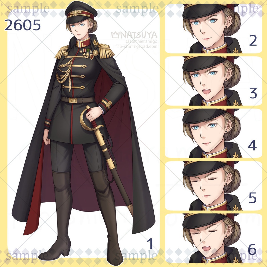 【立ち絵】2605【表情6種】イメージ：女性、軍人、将校、憲兵
