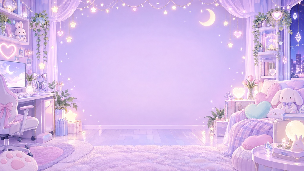 【配信背景】ゆめかわパステルルーム&ムーンカフェ|2枚セット|QHD 2560×1440