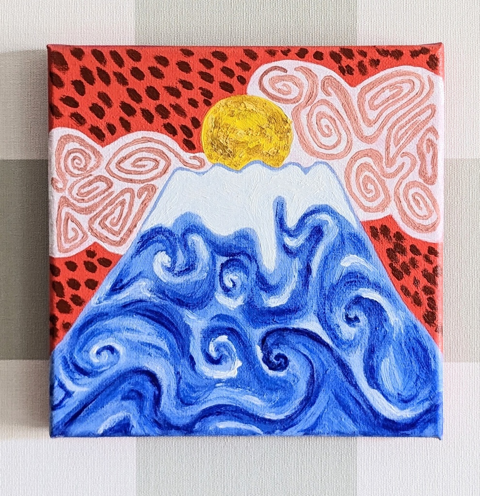 ☆額付き☆油絵 【雨のふじさん】