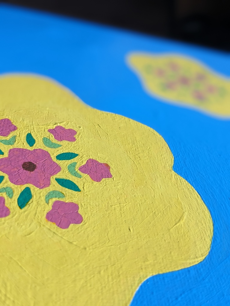 アクリル画【青と黄花】