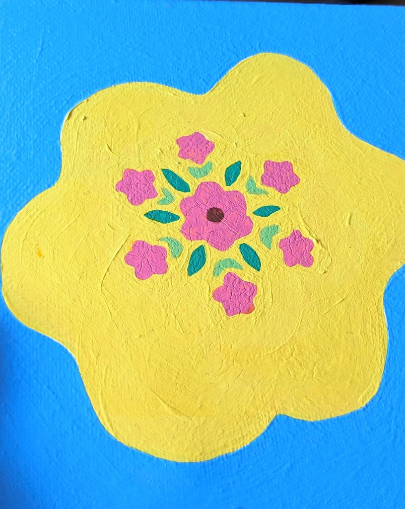 アクリル画【青と黄花】