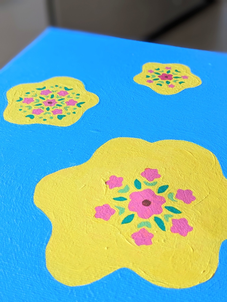 アクリル画【青と黄花】