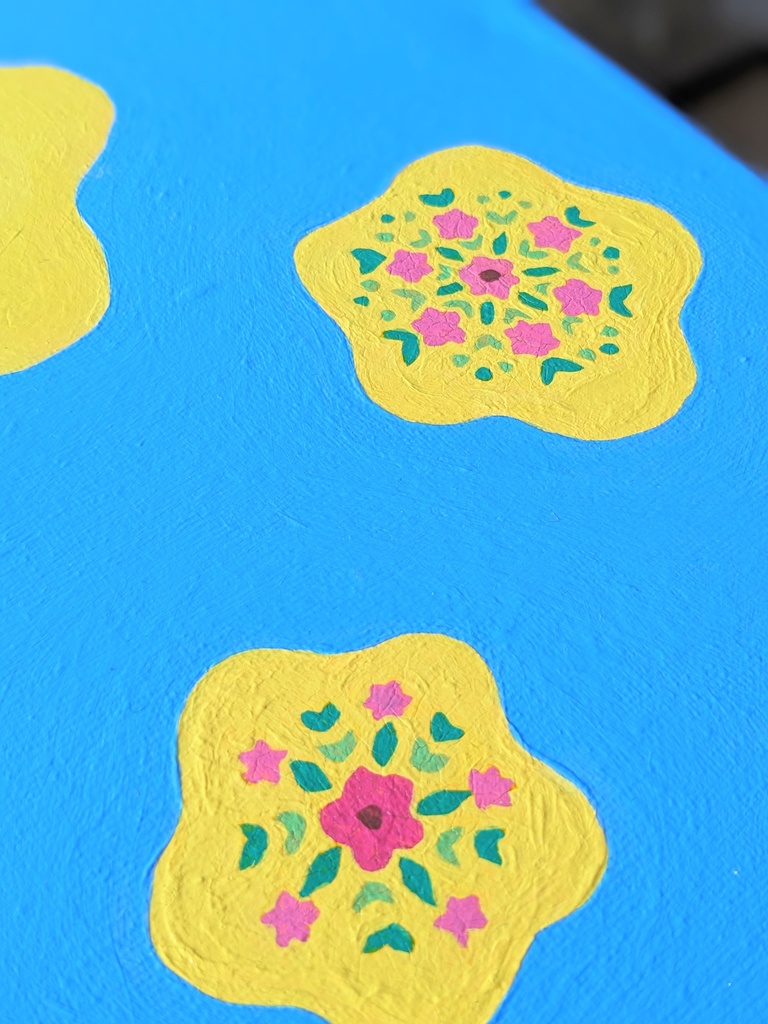 アクリル画【青と黄花】