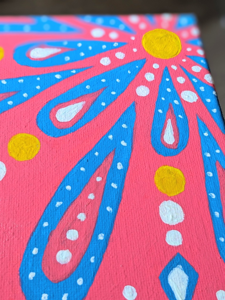 アクリル画【ピンクと青のマンダラ】