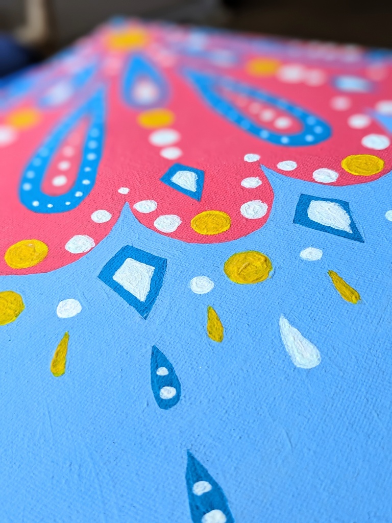 アクリル画【ピンクと青のマンダラ】