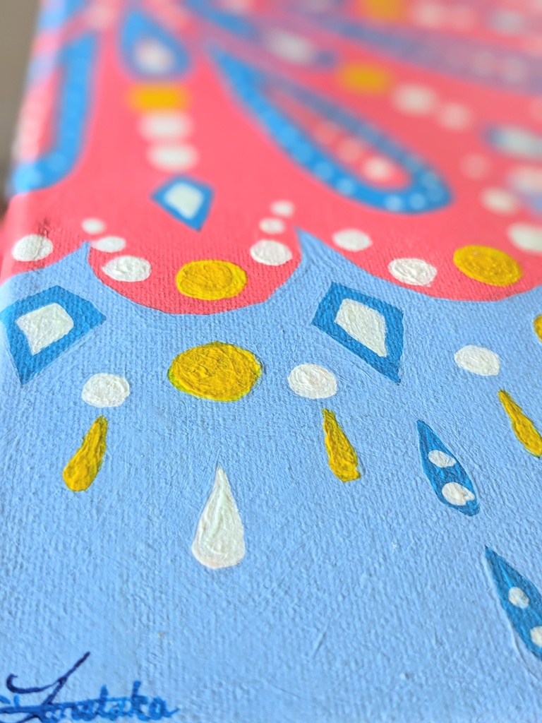 アクリル画【ピンクと青のマンダラ】