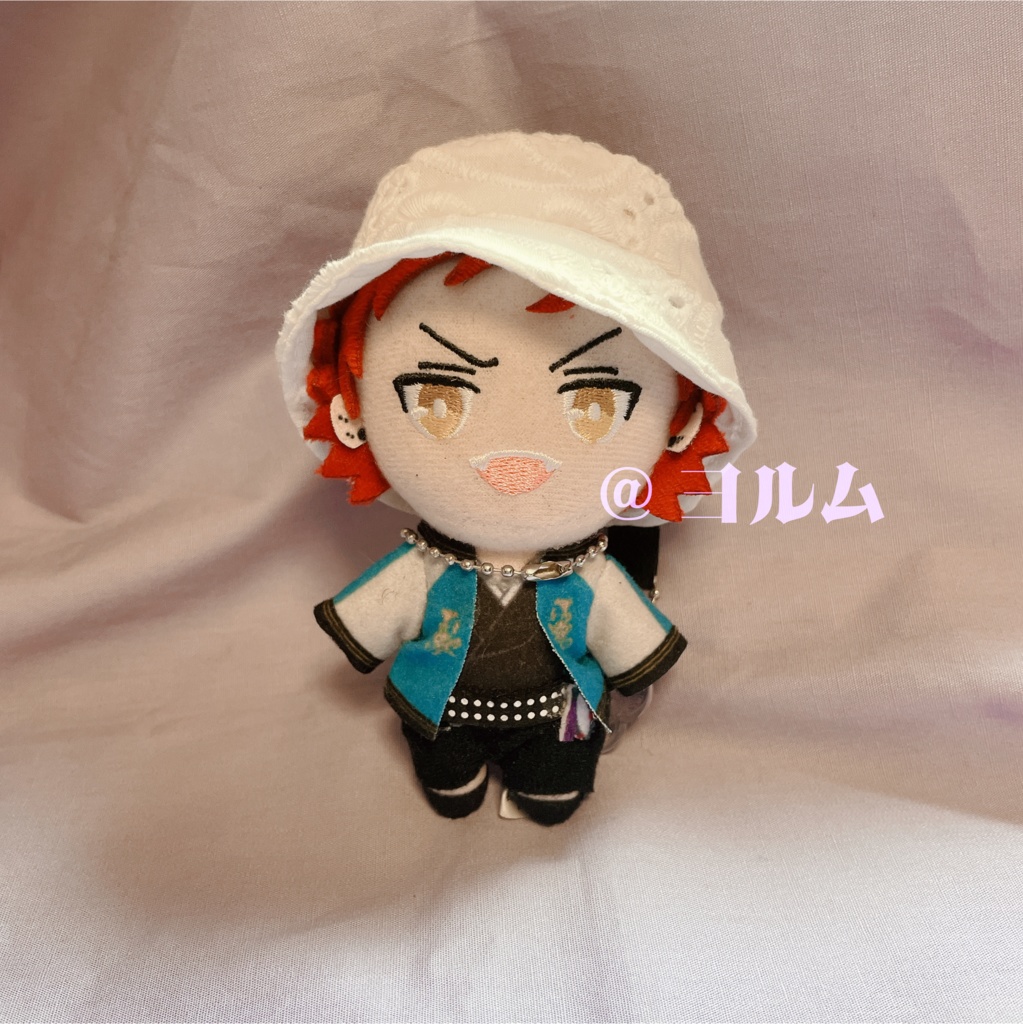 白いレース柄バケットハット ※花のキーホルダー付 10cmぬい用