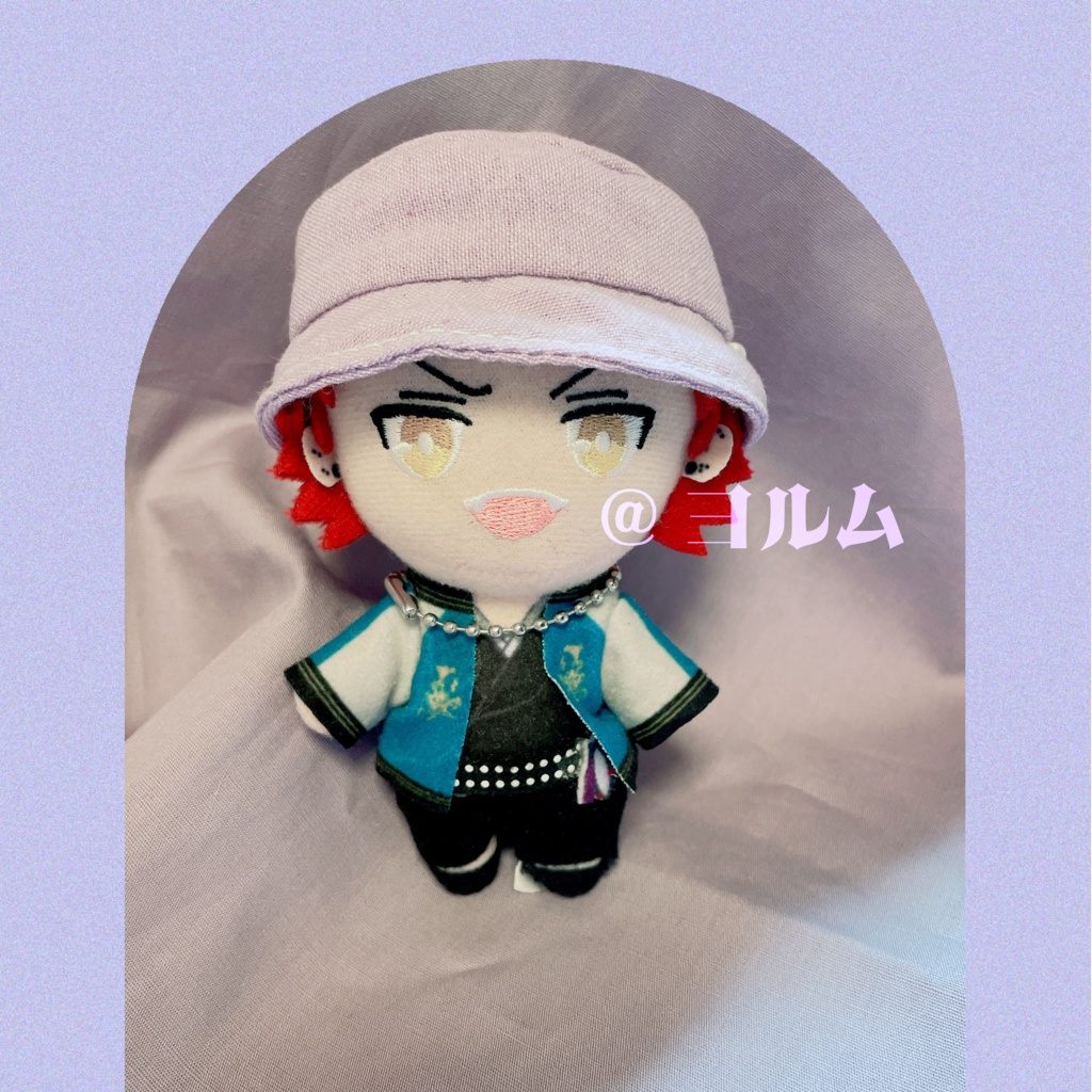 紫色バケットハット 蝶のキーホルダー付 10cmぬい用